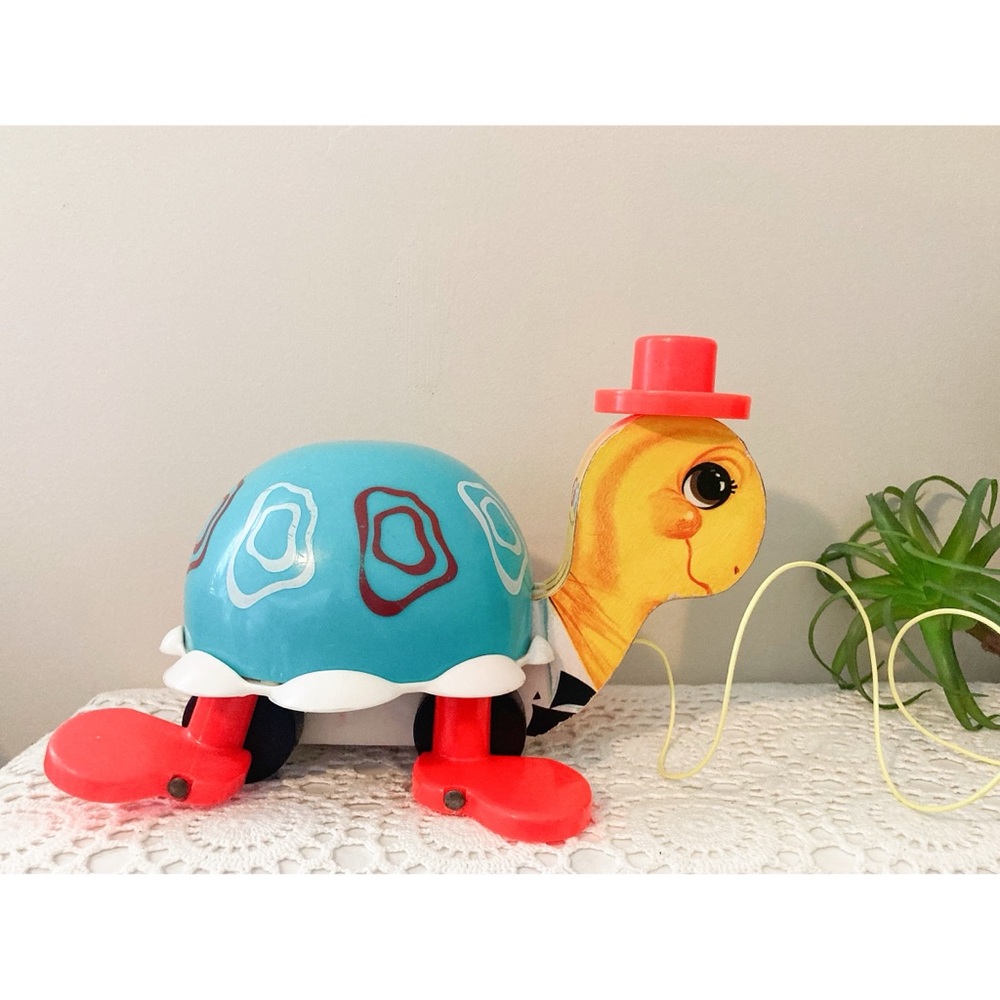 Vintage Fisher Price 1962 Tip Toe Turtle Pull Toy No. 773 Mid Century Toy